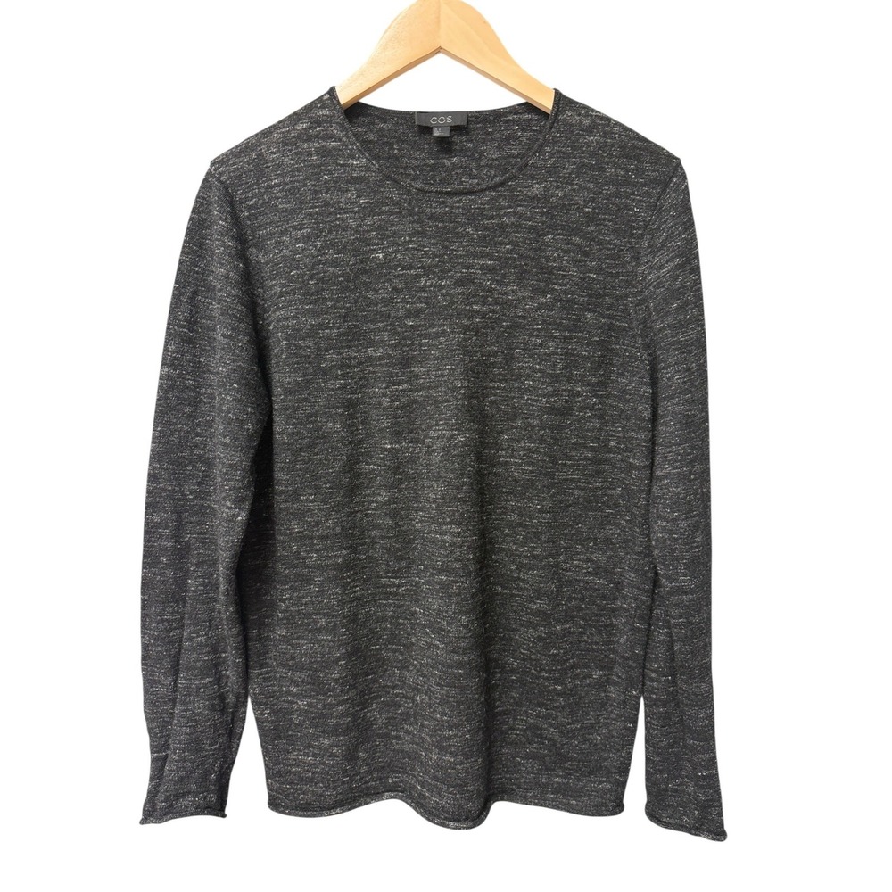 COS Knit Sweater Mens S Charcoal Grey Wool Linen Marled Long‎ Sleeve Crew Neck